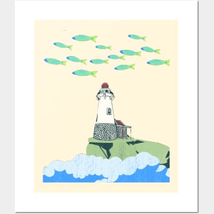 Lighthouse by the sea Posters and Art